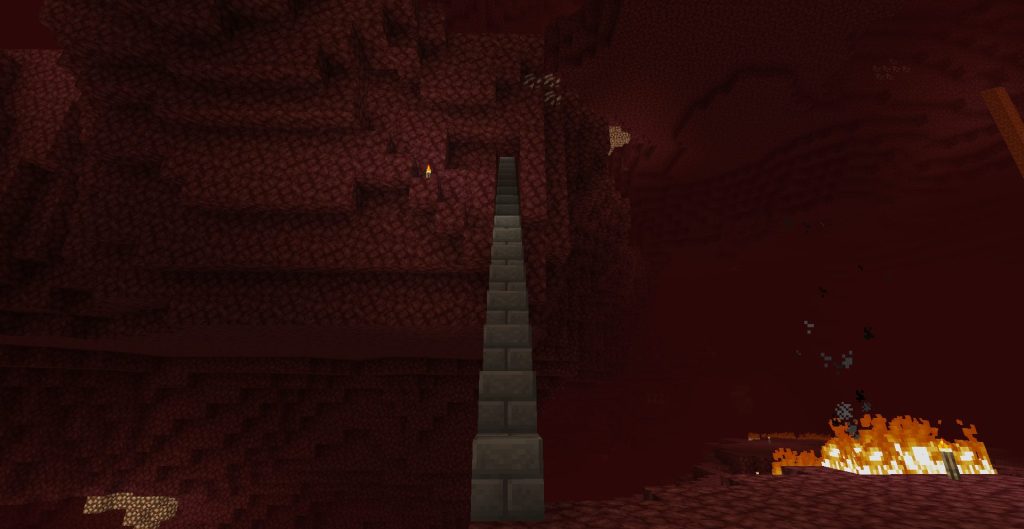 ネザーの天井までの階段を作る、石レンガで階段