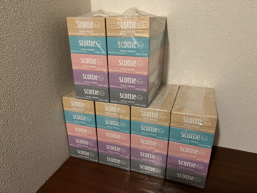 玄関に積みました